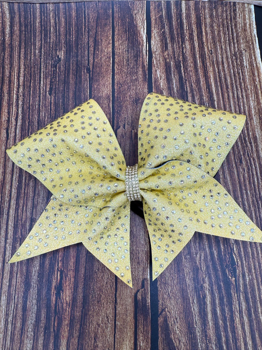 Yellow Glitter Cheer Bow: Rhinestone All-Star Competition Hair Bow