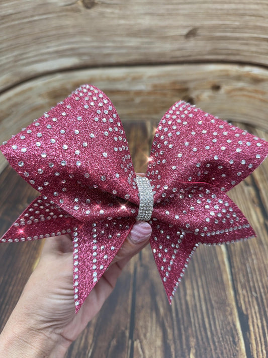 Pink Glitter Rhinestone Cheer Bow: Competition All-Star Ribbon Bow