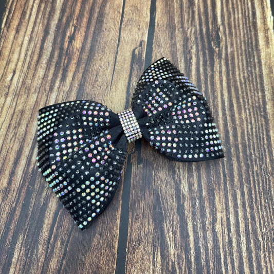 Full Checkered Rhinestone Cheer Bow – Satin Competition Hair Accessory