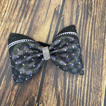 The Sabine Tailless Cheer Bow in Glitter with Rhinestones - Competition Cheerleader Hair Bow