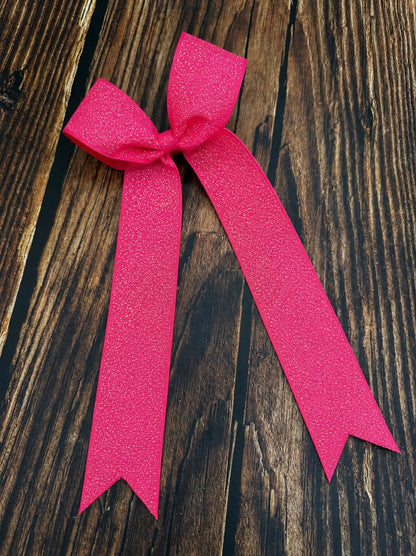 Dazzle Glitter Effect School Collegiate Cheer Bow with Long Tails on 1.5” ribbon