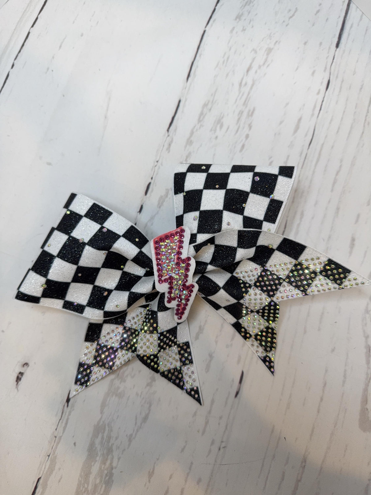 Checkered Cheer Bow – Black and White Competition or Practice Bow