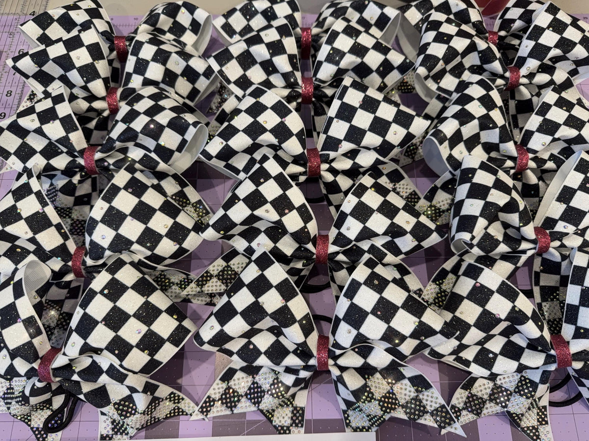 Checkered Cheer Bow – Black and White Competition or Practice Bow