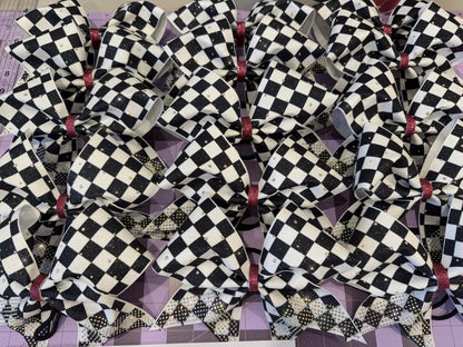 Checkered Cheer Bow – Black and White Competition or Practice Bow