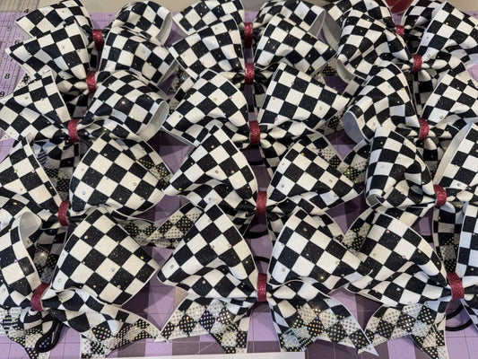 Checkered Cheer Bow – Black and White Competition or Practice Bow