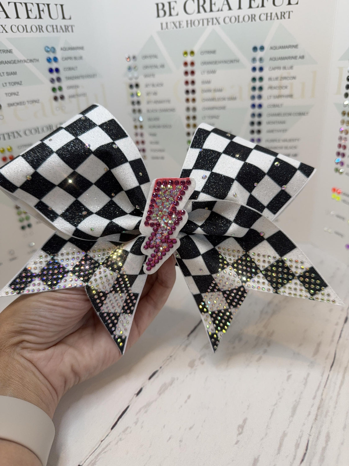Checkered Cheer Bow – Black and White Competition or Practice Bow