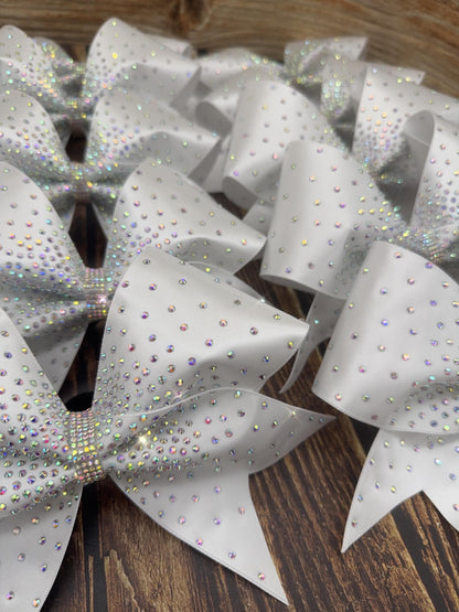 Center Burst Satin Cheer Bow: Rhinestone All-Star Competition Bow