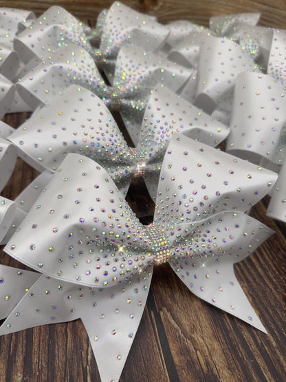 Center Burst Satin Cheer Bow: Rhinestone All-Star Competition Bow