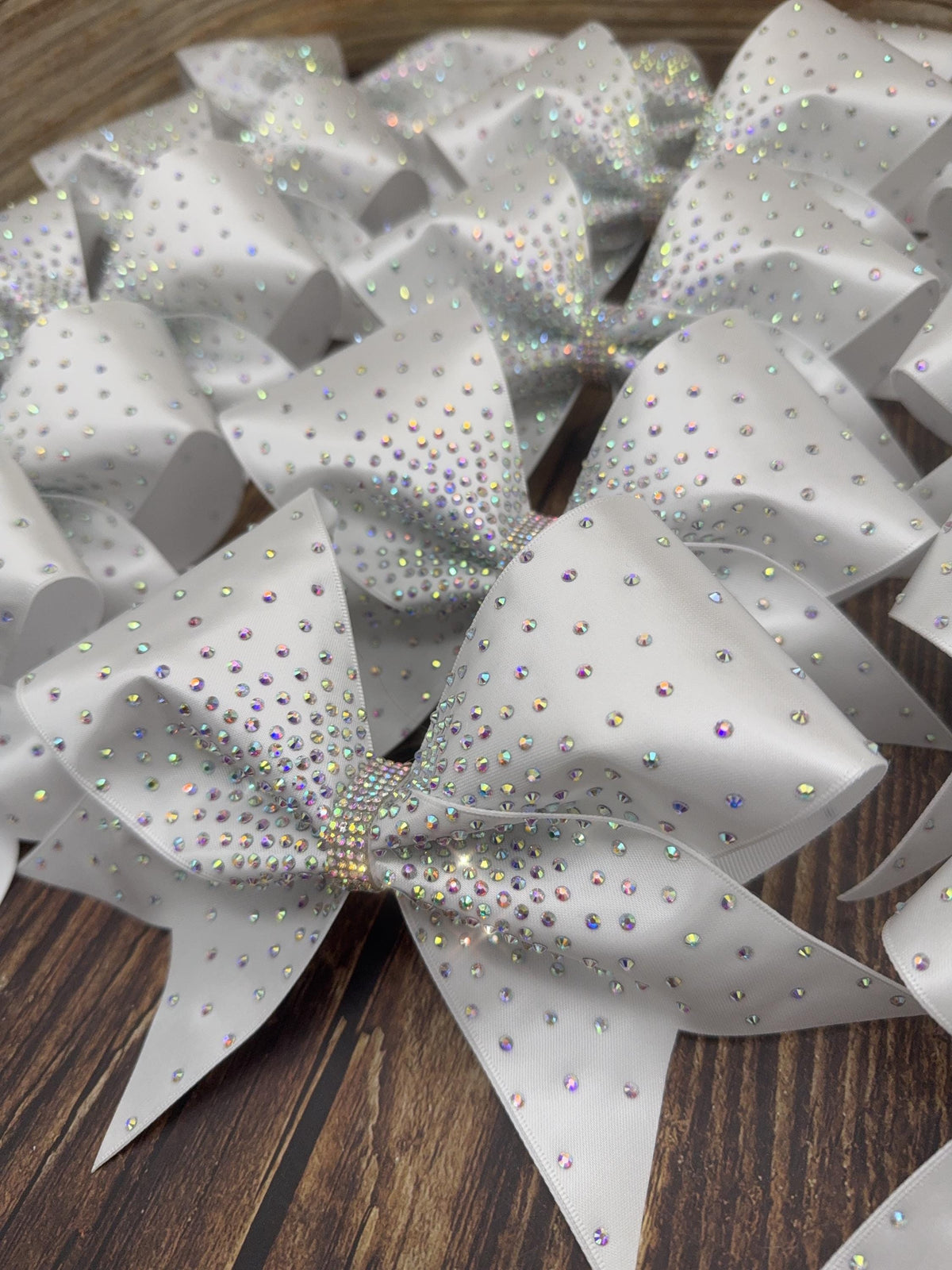Center Burst Satin Cheer Bow: Rhinestone All-Star Competition Bow