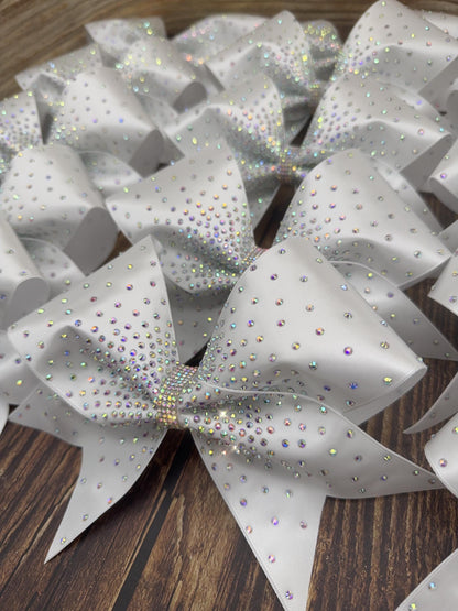 Center Burst Satin Cheer Bow: Rhinestone All-Star Competition Bow