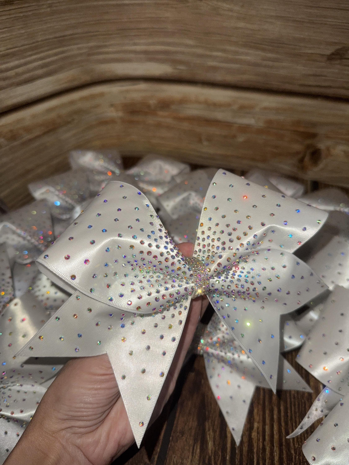 Center Burst Satin Cheer Bow: Rhinestone All-Star Competition Bow