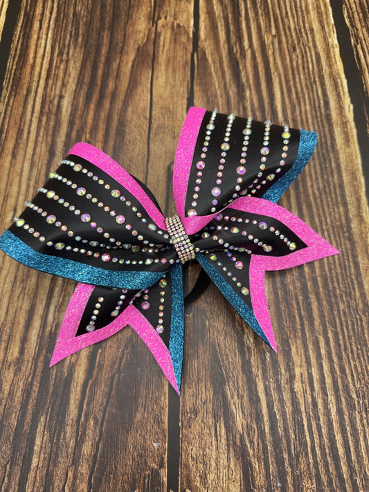 The Monique Glitzy Edged Satin, Glitter & Rhinestone Cheer Bow
