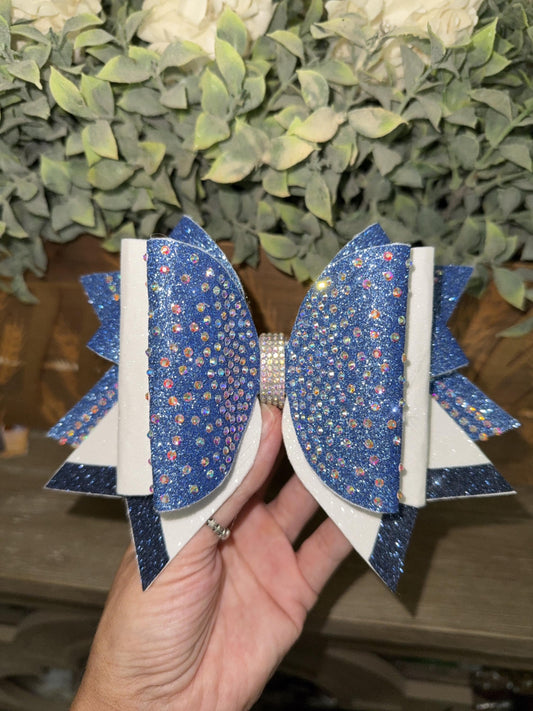 Large 5 tier 7" Glitter Cheer Bow with Center Scatter – Rhinestone Dolly Bow