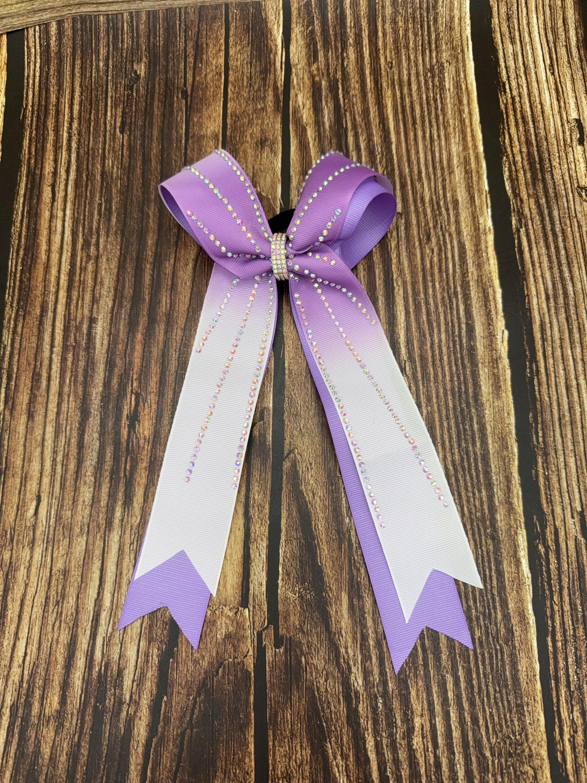Double Ribbon Ombre School Collegiate Rhinestone Cheer Bow with Long Tails on 1.5” ribbon