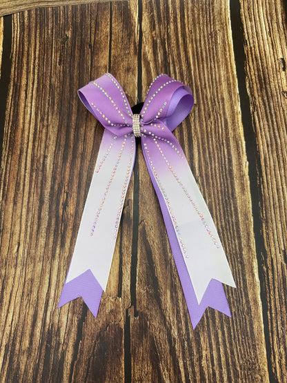 Double Ribbon Ombre School Collegiate Rhinestone Cheer Bow with Long Tails on 1.5” ribbon