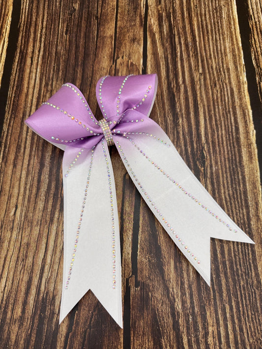 Ombre Satin Rhineston School Collegiate Cheer Bow with Long Tails on 2.25” ribbon