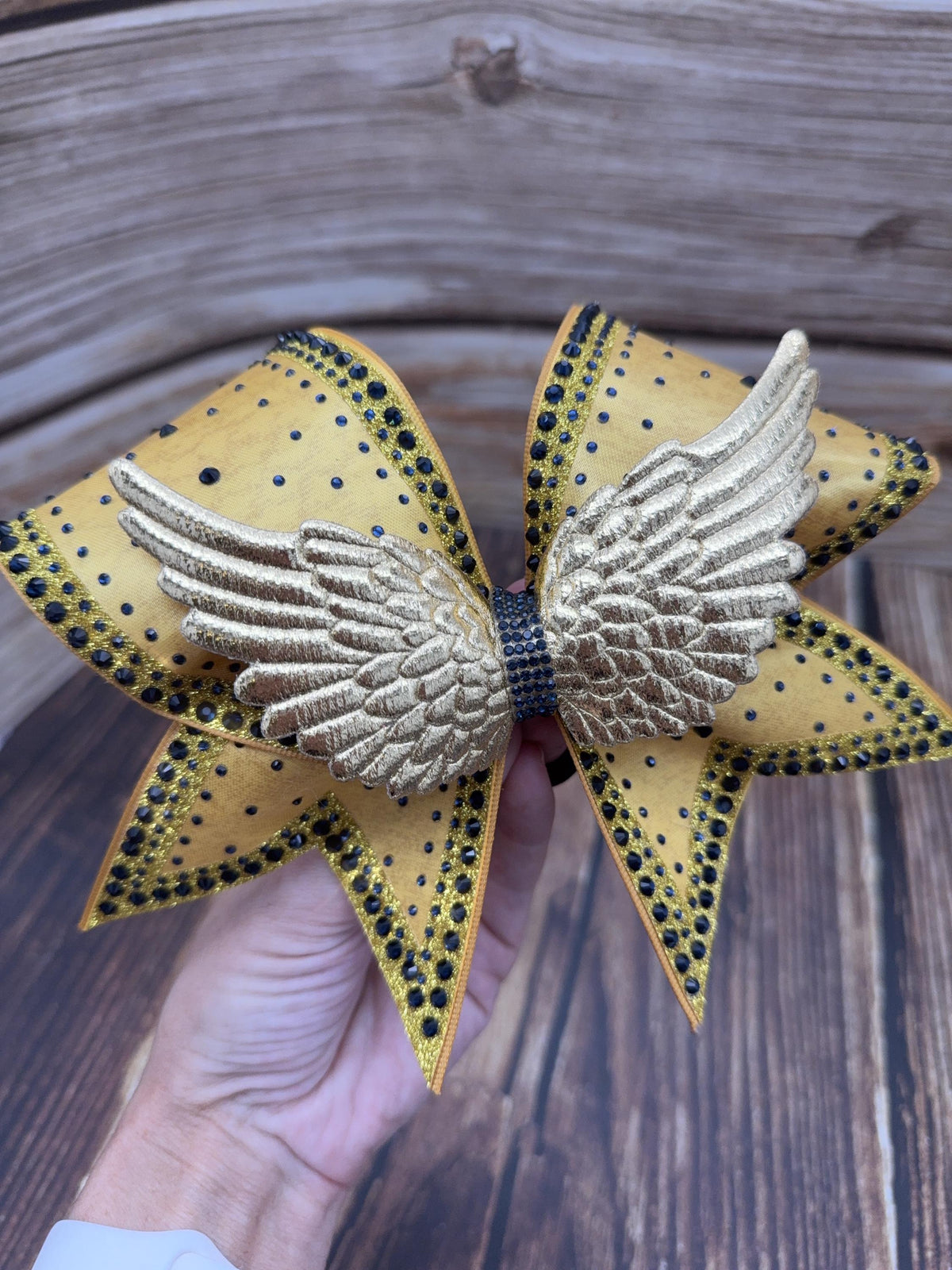 The Roman Gladiator Rhinestone Cheer Bow: Satin Competition Hair Bow