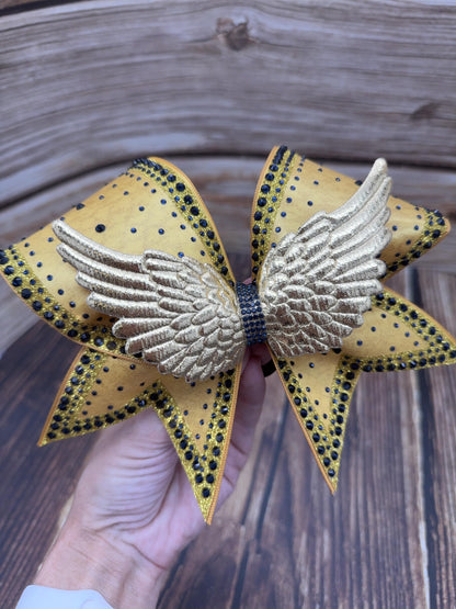 The Roman Gladiator Rhinestone Cheer Bow: Satin Competition Hair Bow