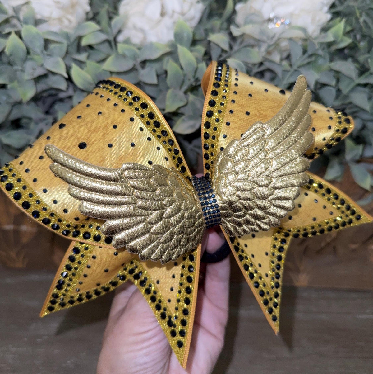 The Roman Gladiator Rhinestone Cheer Bow: Satin Competition Hair Bow