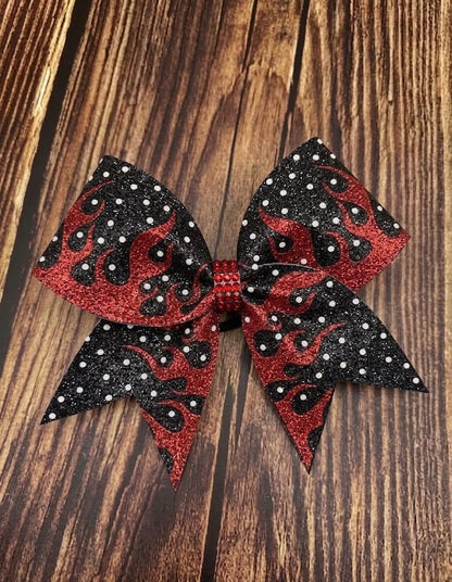 Inferno Fire Glitter and Rhinestone Cheer Bow: Sparkly Competition All-Star Bow
