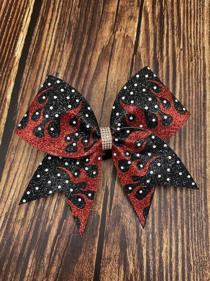 Inferno Fire Glitter and Rhinestone Cheer Bow: Sparkly Competition All-Star Bow