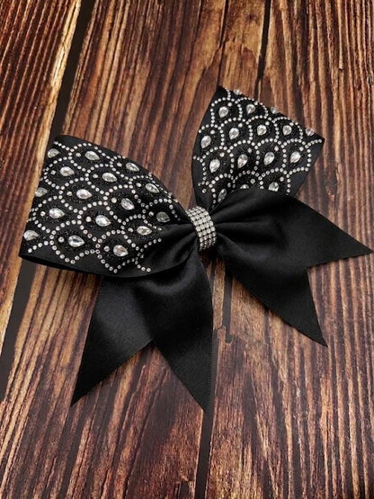 Jewelled Teardrop Lattice Satin and Rhinestone Cheer Bow: Sparkly Competition All-Star Bow