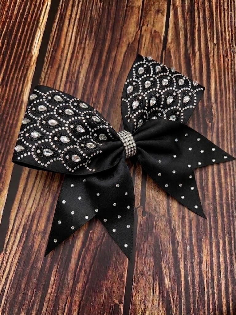 Jewelled Teardrop Lattice Satin and Rhinestone Cheer Bow: Sparkly Competition All-Star Bow