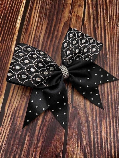 Jewelled Teardrop Lattice Satin and Rhinestone Cheer Bow: Sparkly Competition All-Star Bow