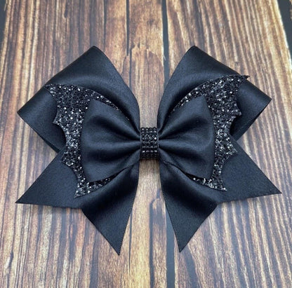Halloween Bat Wings Cheer Bow with Rhinestone Center