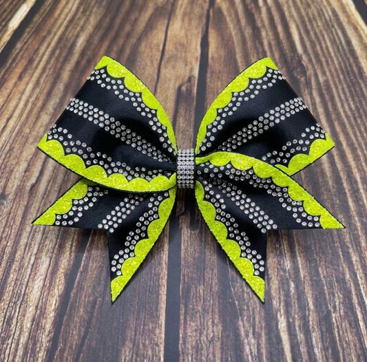 Inverted Scallop Edge Cheer Bow: Rhinestone All-Star Competition Bow