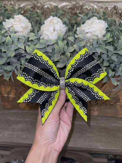 Inverted Scallop Edge Cheer Bow: Rhinestone All-Star Competition Bow