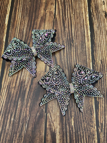 Scallop Bubble Edge Cheer Bow with Teardrop stones: Rhinestone All-Star Competition Bow
