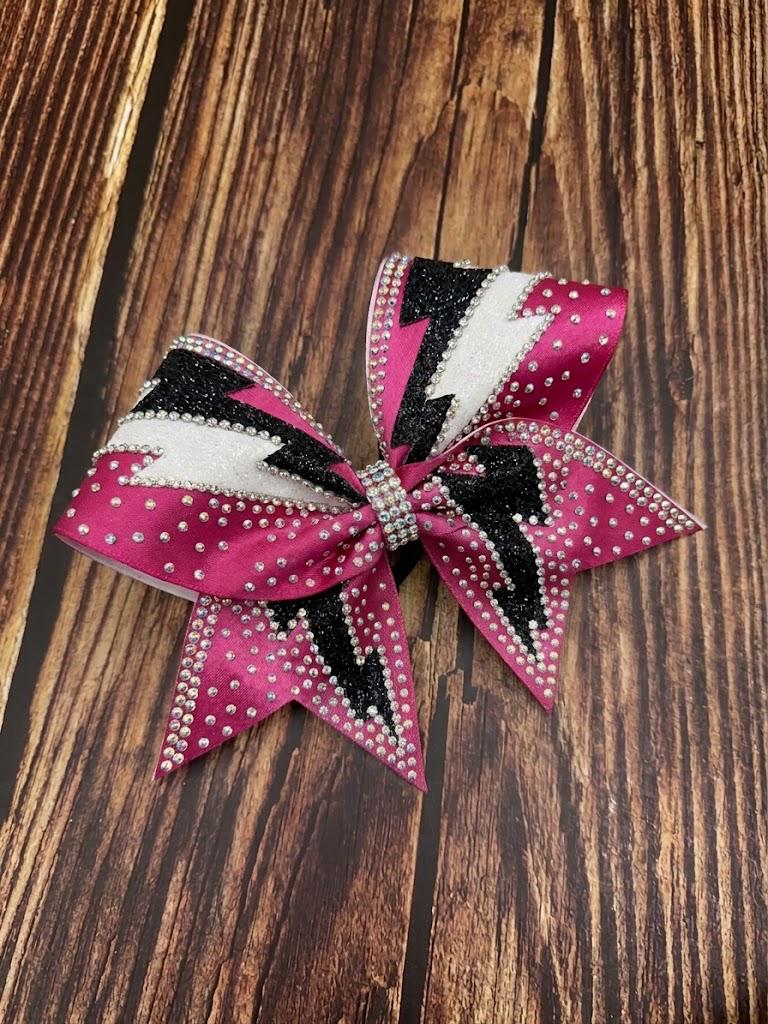 Double Lightning Bolt Satin Glitter and Rhinestone Cheer Bow: Sparkly Competition All-Star Bow