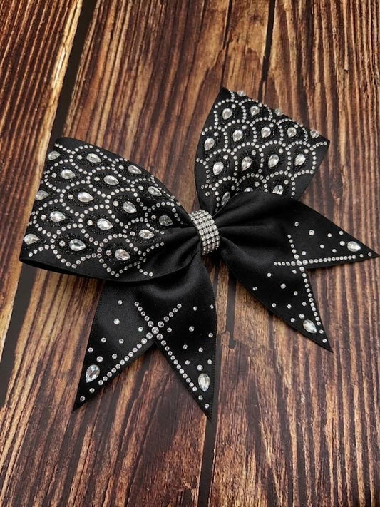Jewelled Teardrop Lattice Satin and Rhinestone Cheer Bow: Sparkly Competition All-Star Bow