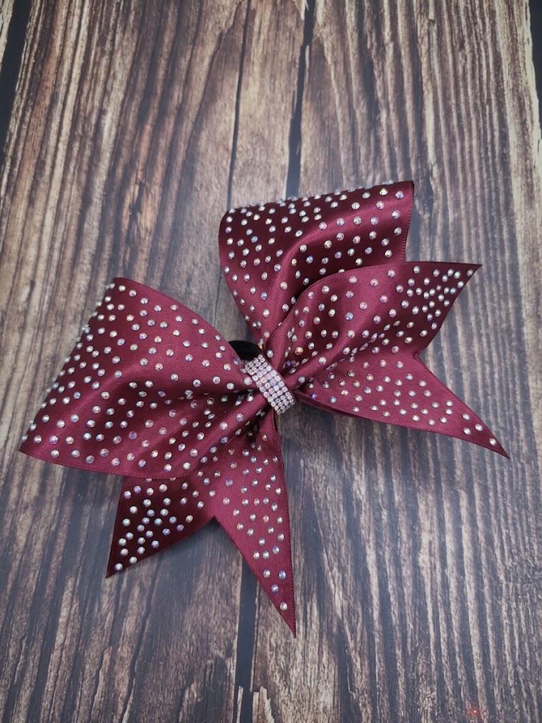 Full Scatter Satin Cheer Bow: Rhinestone All-Star Competition Hair Bow
