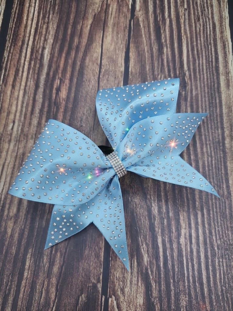 Full Scatter Satin Cheer Bow: Rhinestone All-Star Competition Hair Bow