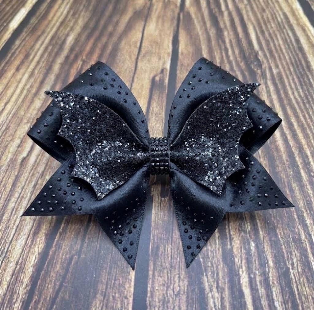 Halloween Bat Wings Cheer Bow with Rhinestone Center
