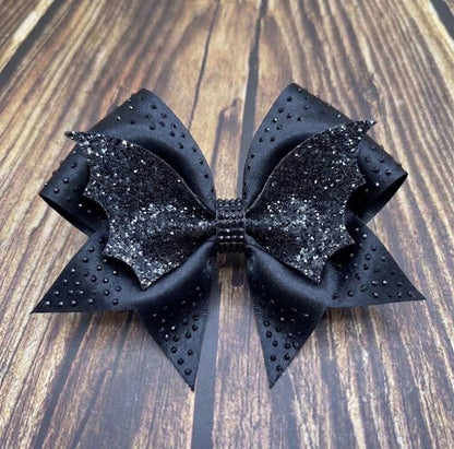 Halloween Bat Wings Cheer Bow with Rhinestone Center