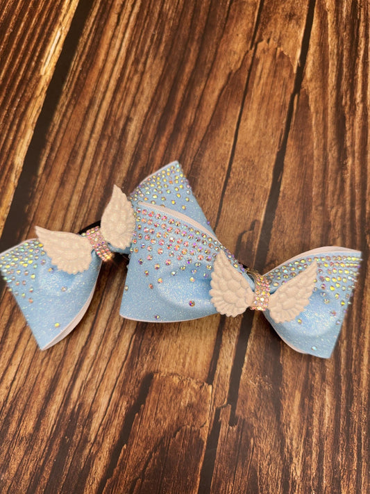 Mini Fallen Angel Piggie Pair Cheer Bows: Glitter, Rhinestone and Wings