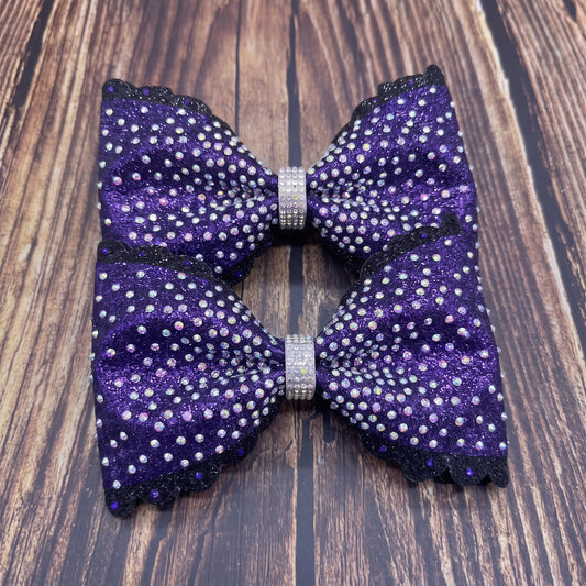 Pair of Scallop Edge Center Burst Piggie Cheer Bow with Rhinestones