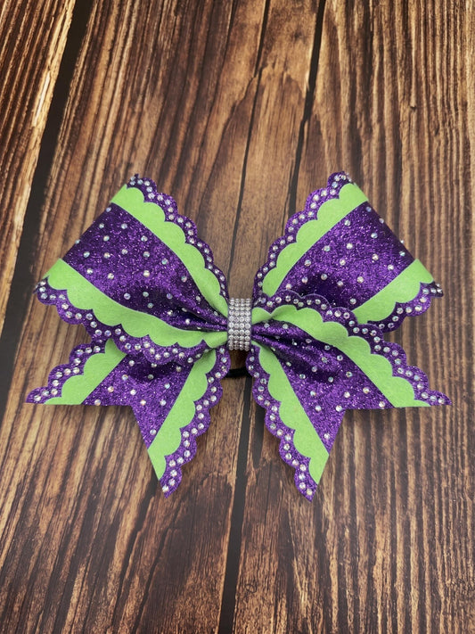 Double Scalloped Edge Cheer Bow Smaller Size: Rhinestone All-Star Competition Bow