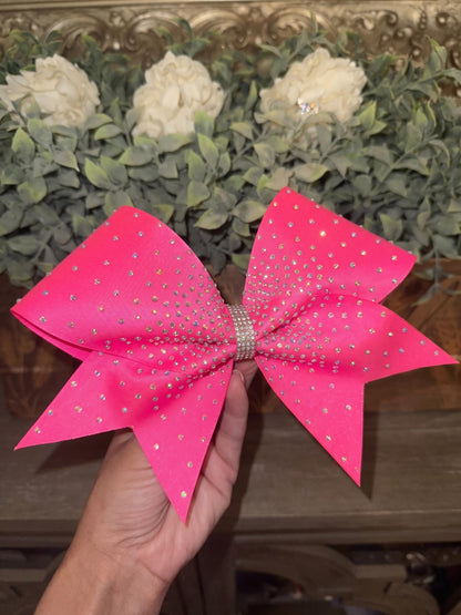 Center Burst Satin Cheer Bow: Rhinestone All-Star Competition Bow